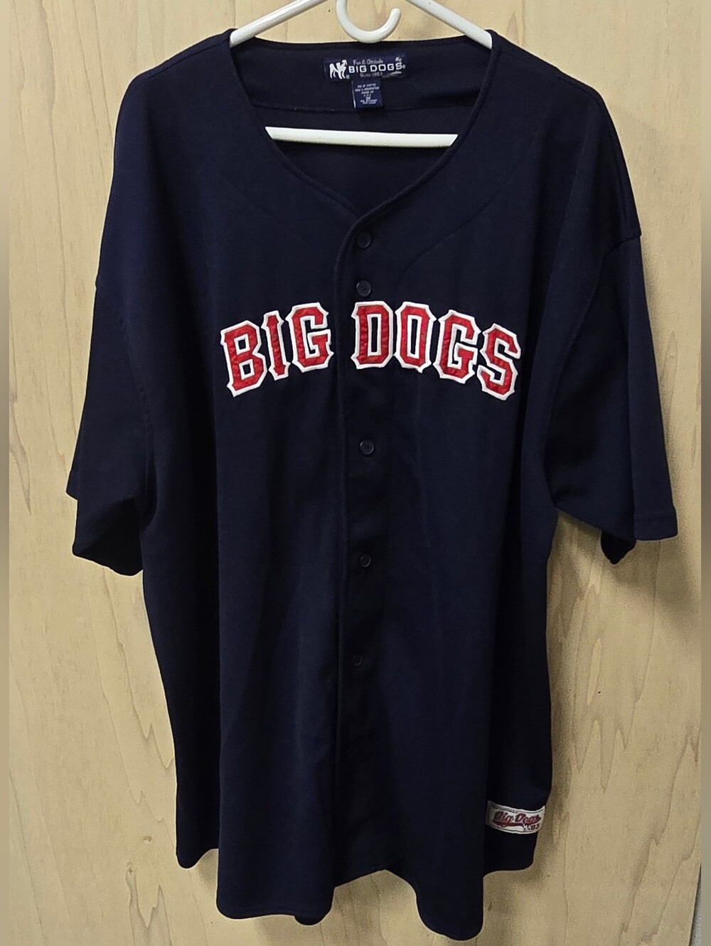 Vintage Big Dogs Baseball Jersey Mens 3X Navy Red Button Up Y2K Embroidered